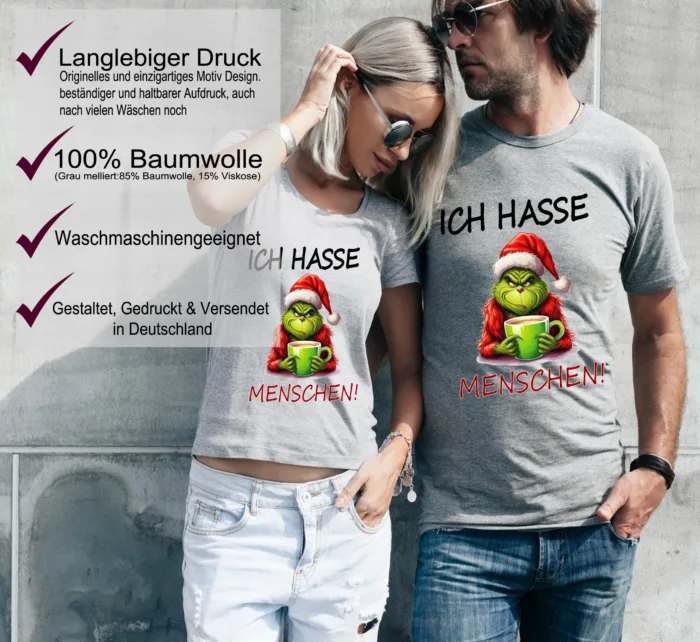 Grinch Ich hasse Menschen-  Unisex T-Shirt – Bild 2