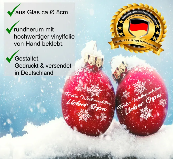 Schneeflocken Christbaumkugel Personalisiert mit Namen aus Glas Ø: 8cm – Bild 2