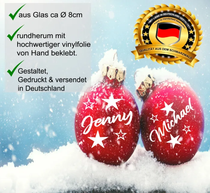 Sterne Christbaumkugel Personalisiert mit Namen aus Glas Ø: 8cm – Bild 2