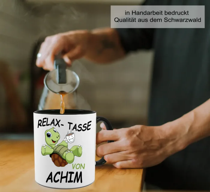 Relax Tasse mit Schildkröte personalisiert mit Namen – Lustig bedruckte Kaffeetasse – Bild 3