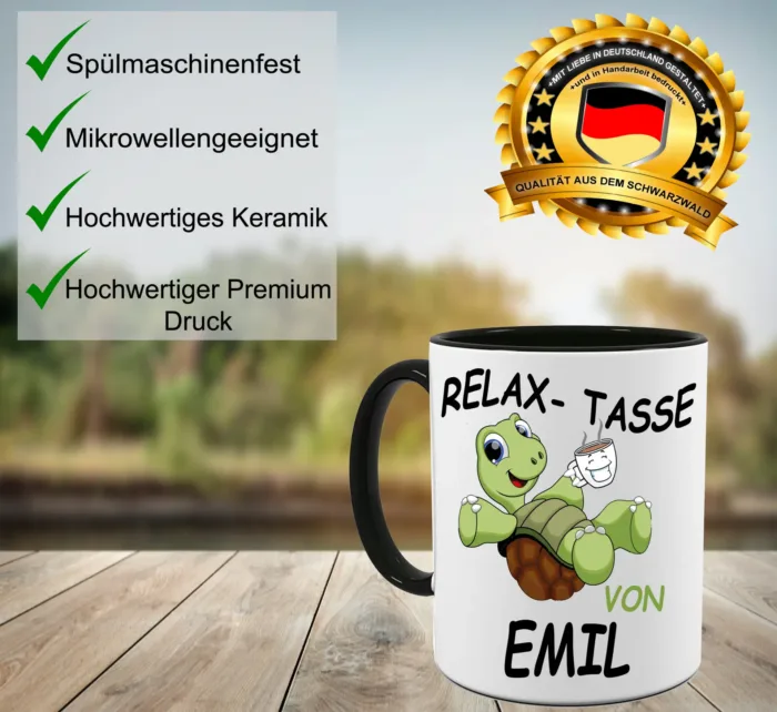 Relax Tasse mit Schildkröte personalisiert mit Namen – Lustig bedruckte Kaffeetasse – Bild 2