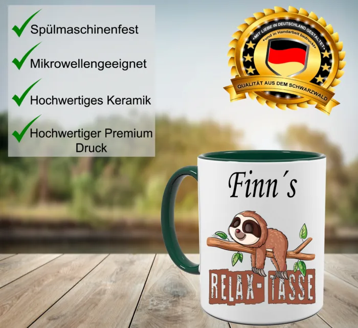 Relax Tasse mit Faultier personalisiert mit Namen – Lustig bedruckte Kaffeetasse – Bild 4