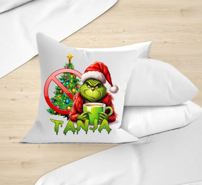 Grinch Kissen personalisiert mit Namen - Lustig bedruckte Kissenhülle – Bild 6