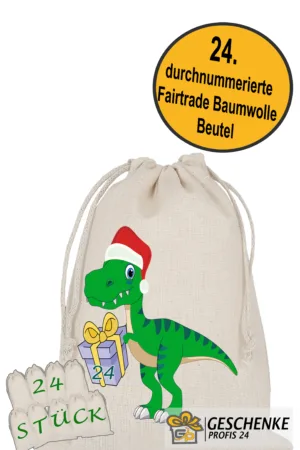 Dino – Adventskalender zum Befüllen 24 Stoffbeutel
