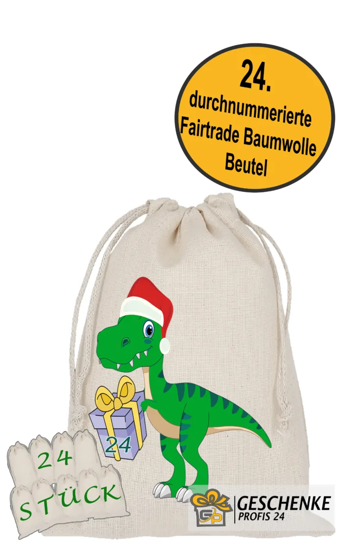 Dino – Adventskalender zum Befüllen 24 Stoffbeutel