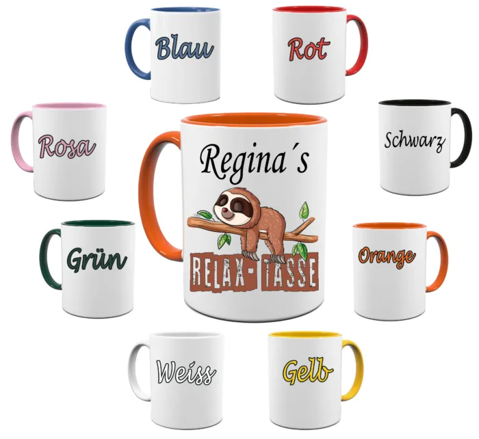 Relax Tasse mit Faultier personalisiert mit Namen – Lustig bedruckte Kaffeetasse – Bild 5