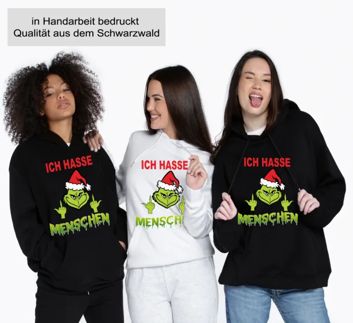 Grinch Ich hasse Menschen Mittelfinger – Unisex Kapuzen Hoodie – Bild 3