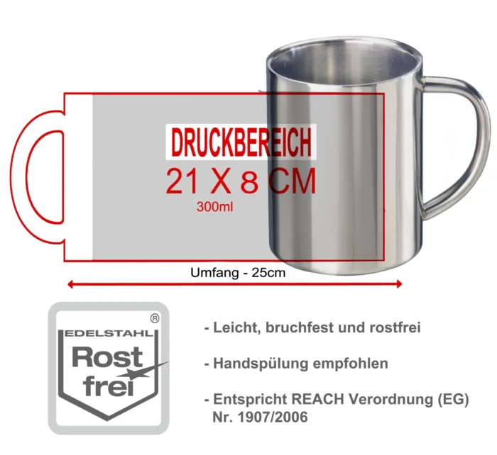 Fasnetsbecher Edelstahl Becher Tasse, mit Deckel, bedruckt mit Logo und Namen – Bild 5