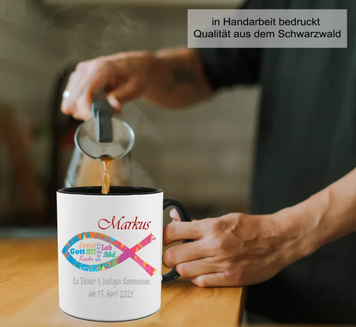 Personalisierte Kommunion Tasse Christlicher Fisch mit Namen und Datum – Bild 3