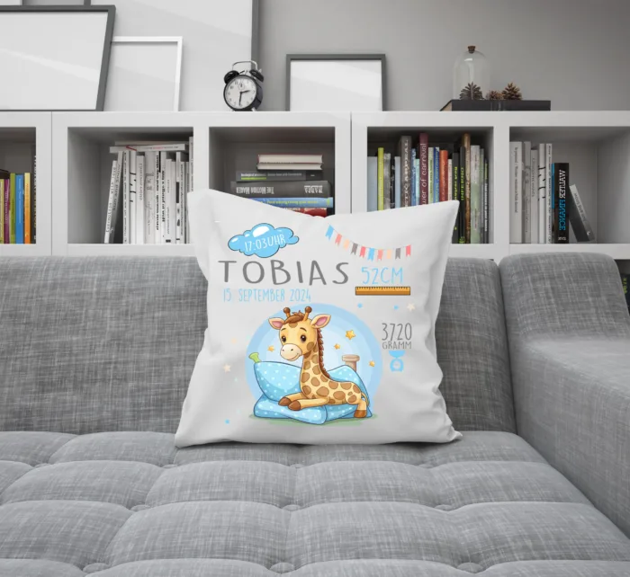 Personalisiertes Kissen zur Geburt Giraffe Bett – Bild 4