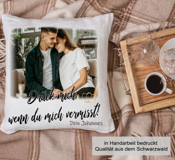 Valentinstag Geschenk Kissen -Drück mich, wenn du mich vermisst mit Bild – Bild 3