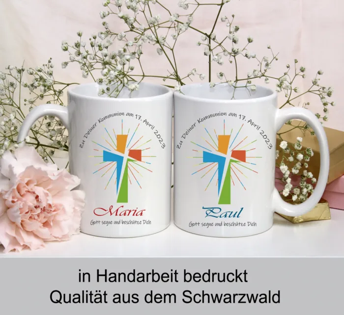 Kommunion Tasse Gott segne und beschütze Dich – Personalisierte Kaffeetasse – Bild 3