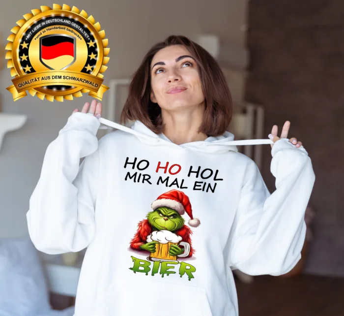 Grinch Ho Ho Hol mir mal ein Bier– Unisex Kapuzen Hoodie – Bild 2