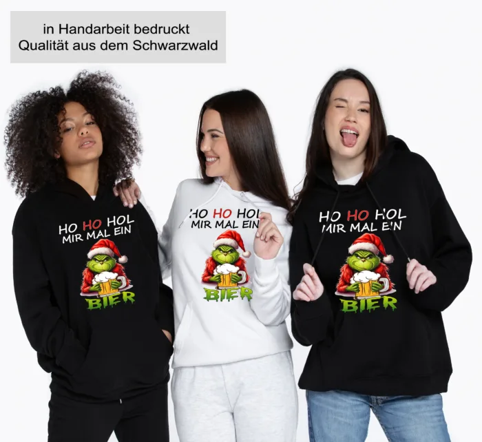 Grinch Ho Ho Hol mir mal ein Bier– Unisex Kapuzen Hoodie – Bild 4