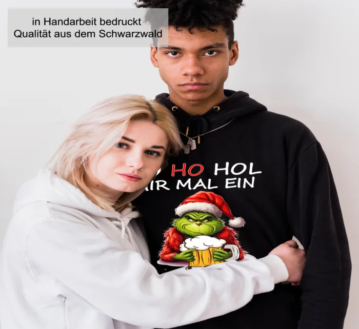 Grinch Ho Ho Hol mir mal ein Bier– Unisex Kapuzen Hoodie – Bild 5