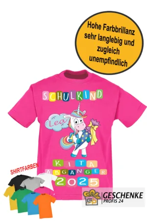 Einschulung T-Shirt, Schulkind , Kita Abgänger Einhorn Bunt- Kinder Unisex Shirt