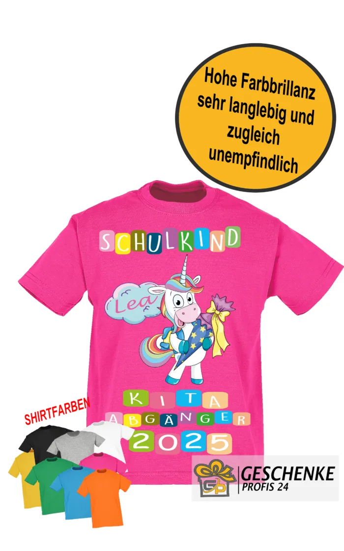 Einschulung T-Shirt, Schulkind , Kita Abgänger Einhorn Bunt- Kinder Unisex Shirt