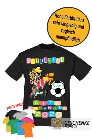 Einschulungs T-Shirt, Schulkind , Kita Abgänger Fußball Bunt- Kinder Unisex Shirt
