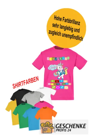 Einschulung T-Shirt, Schulkind , Kita Abgänger Einhorn Bunt- Kinder Unisex Shirt