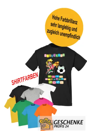 Einschulungs T-Shirt, Schulkind , Kita Abgänger Fußball Bunt- Kinder Unisex Shirt