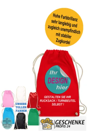 Rucksack, Turnbeutel mit eigenem Design selber gestalten Jute Beutel für Festivals