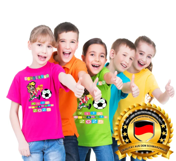 Einschulungs T-Shirt, Schulkind , Kita Abgänger Fußball Bunt- Kinder Unisex Shirt – Bild 4