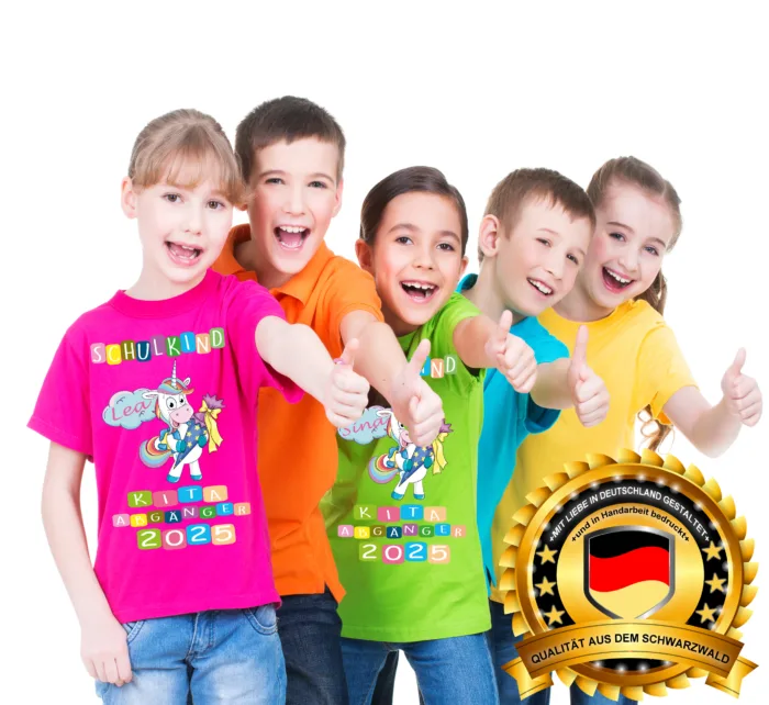 Einschulung T-Shirt, Schulkind , Kita Abgänger Einhorn Bunt- Kinder Unisex Shirt – Bild 3