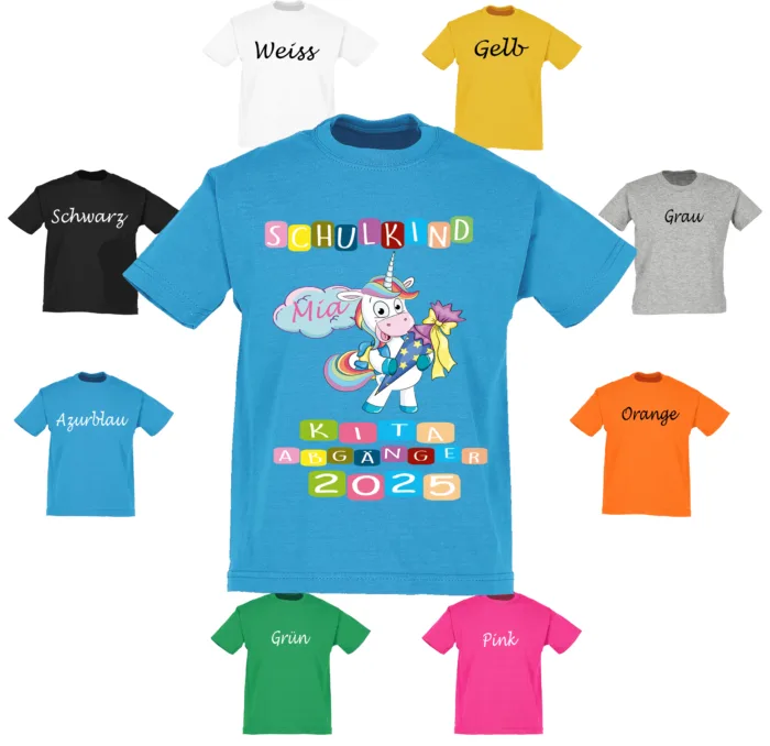 Einschulung T-Shirt, Schulkind , Kita Abgänger Einhorn Bunt- Kinder Unisex Shirt – Bild 4