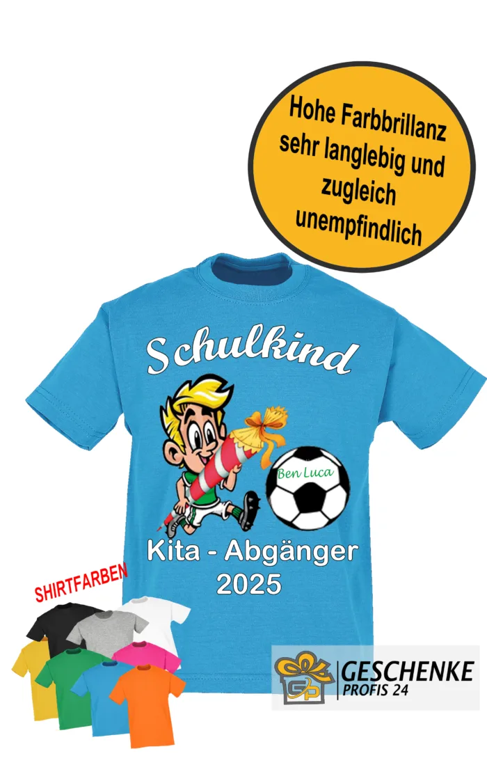 Einschulung T-Shirt, Schulkind , Kita Abgänger Fußball- Kinder Unisex Shirt Personalisiert mit Namen
