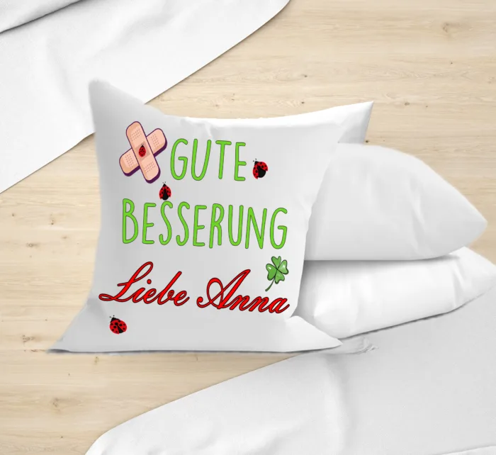 Kissen Gute Besserung personalisiert mit Namen, Krankengeschenk, Krankenkissen | Kissenhülle +Füllung | 40x40cm – Bild 3