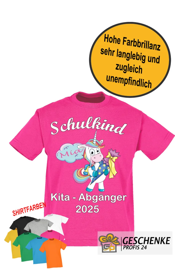 Einschulung T-Shirt, Schulkind , Kita Abgänger Einhorn- Kinder Unisex Shirt Personalisiert mit Namen