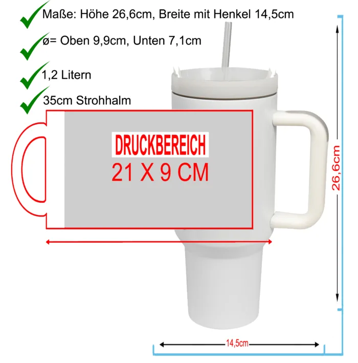 Thermobecher selbst gestalten, 1,2L Edelstahl Isoliert, Trinkflasche mit Strohhalm, Spülmaschinenfest, BPA-frei – Bild 6