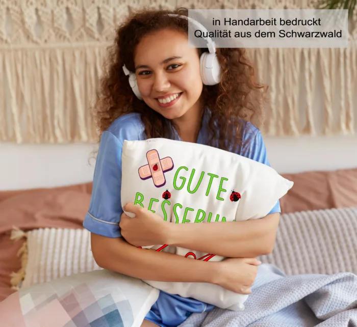Kissen Gute Besserung personalisiert mit Namen, Krankengeschenk, Krankenkissen | Kissenhülle +Füllung | 40x40cm – Bild 5