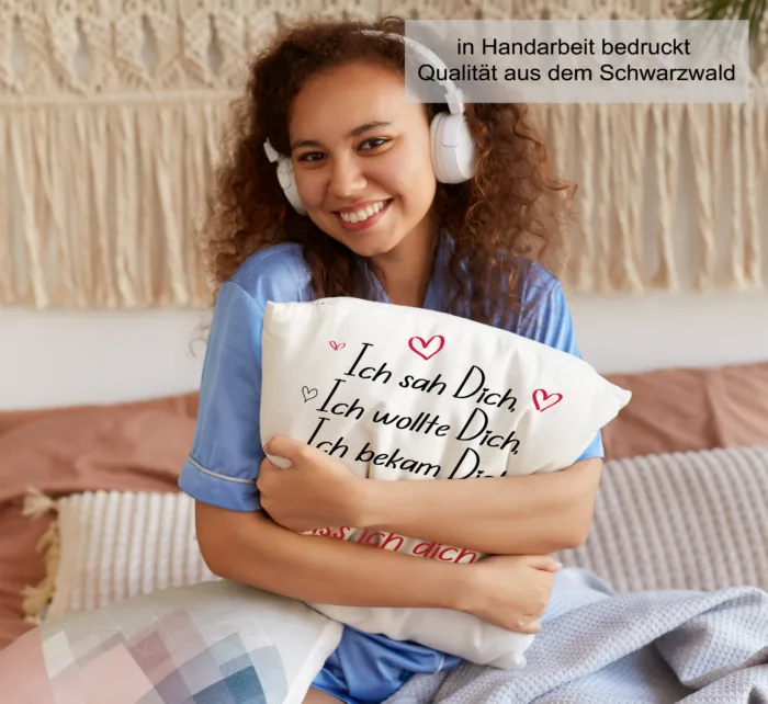 Kissen mit Liebeserklärung| Ich SAH Dich, Ich wollte Dich - Ich Liebe Dich| Kissenhülle +Füllung | 40x40cm – Bild 6
