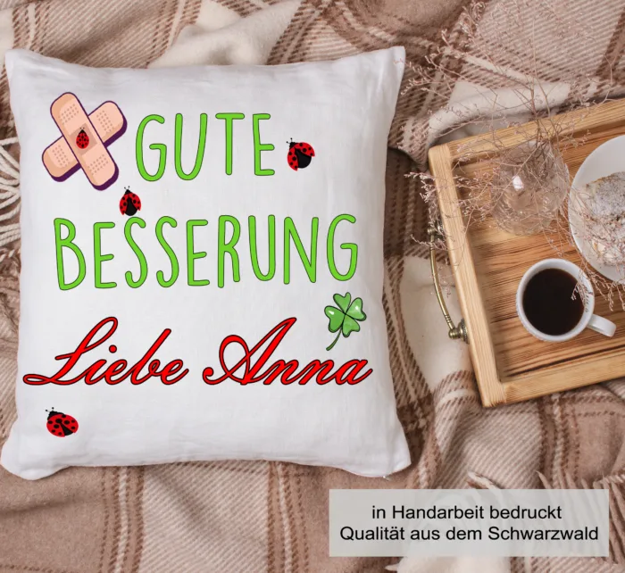 Kissen Gute Besserung personalisiert mit Namen, Krankengeschenk, Krankenkissen | Kissenhülle +Füllung | 40x40cm – Bild 6
