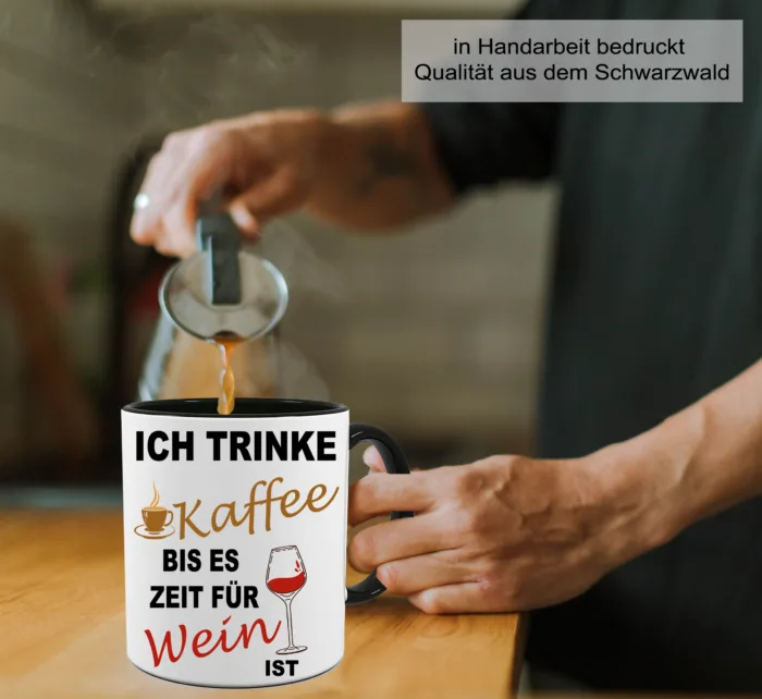 Lustig bedruckte Tasse Ich trinke Kaffee bis es zeit für Wein ist | Geschenk Idee| Kaffee Tee Bürotasse | Fototasse, Motivtasse | Kaffeetasse, Teetasse |Keramik – Bild 6