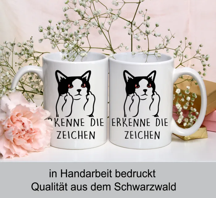 Lustig bedruckte Tasse erkenne die Zeichen Katze MIttelfinger | Geschenk Idee| Kaffee Tee Bürotasse | Fototasse, Motivtasse | Kaffeetasse, Teetasse |Keramik – Bild 3