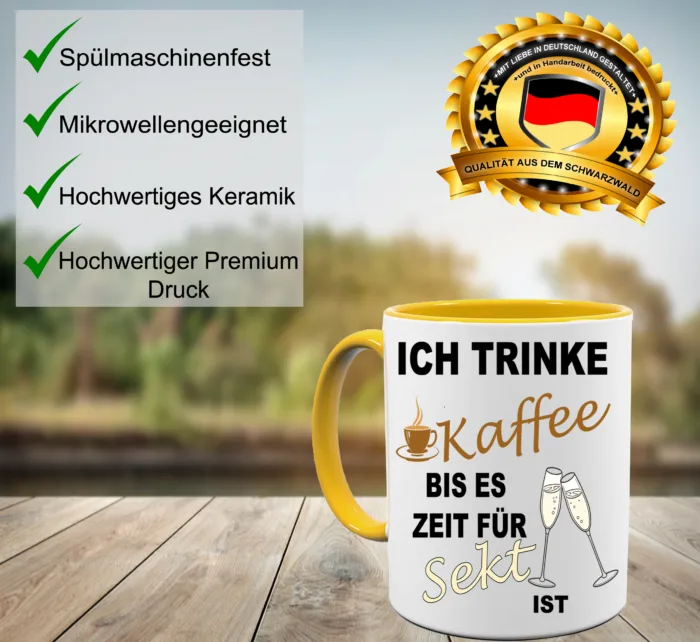 Lustig bedruckte Tasse Ich trinke Kaffee bis es zeit für Sekt ist | Geschenk Idee| Kaffee Tee Bürotasse | Fototasse, Motivtasse | Kaffeetasse, Teetasse |Keramik – Bild 3