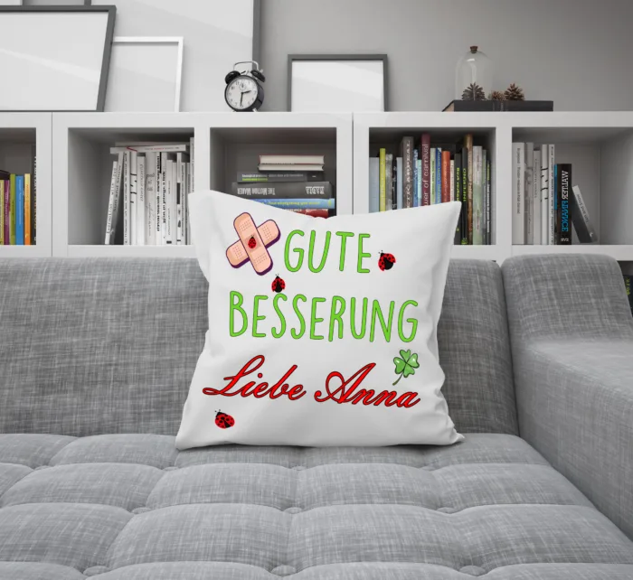 Kissen Gute Besserung personalisiert mit Namen, Krankengeschenk, Krankenkissen | Kissenhülle +Füllung | 40x40cm – Bild 8