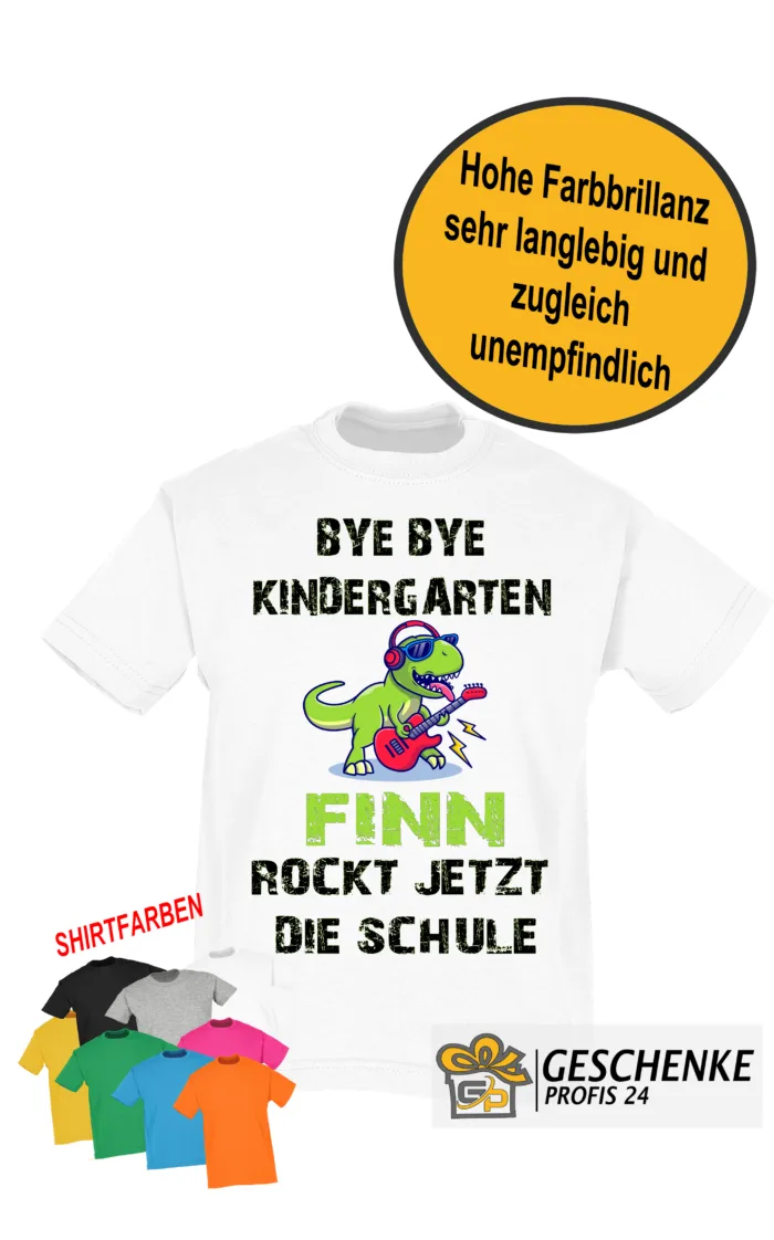 Schulkind Einschulung T-Shirt mit Namen Kita Abgänger Bye Bye Kindergarten Rocke jetzt die Schule, Kinder T-Shirt | Schulanfang