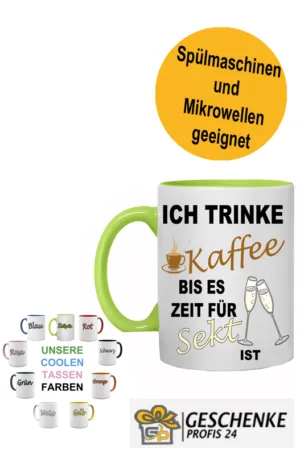 Lustig bedruckte Tasse Ich trinke Kaffee bis es zeit für Sekt ist | Geschenk Idee| Kaffee Tee Bürotasse | Fototasse, Motivtasse | Kaffeetasse, Teetasse |Keramik