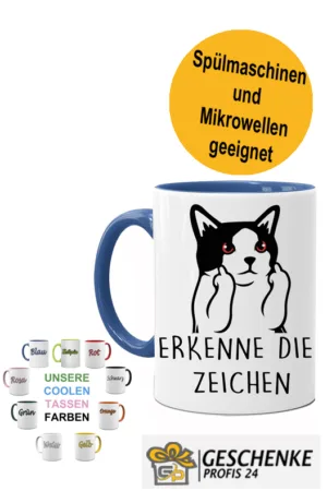 Lustig bedruckte Tasse erkenne die Zeichen Katze MIttelfinger | Geschenk Idee| Kaffee Tee Bürotasse | Fototasse, Motivtasse | Kaffeetasse, Teetasse |Keramik