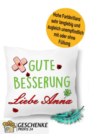 Kissen Gute Besserung personalisiert mit Namen, Krankengeschenk, Krankenkissen | Kissenhülle +Füllung | 40x40cm