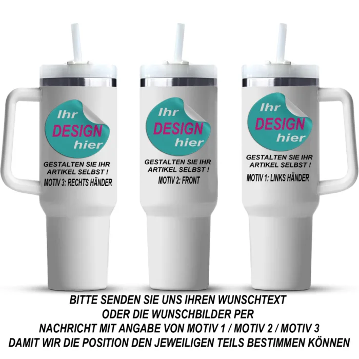 Thermobecher selbst gestalten, 1,2L Edelstahl Isoliert, Trinkflasche mit Strohhalm, Spülmaschinenfest, BPA-frei – Bild 4