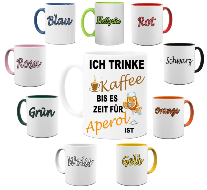 Lustig bedruckte Kaffee Tasse Ich trinke Kaffee bis es zeit für Aperol ist – Bild 2