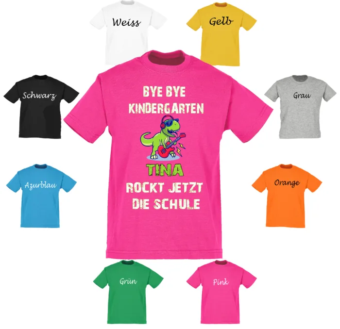 Schulkind Einschulung T-Shirt mit Namen Kita Abgänger Bye Bye Kindergarten Rocke jetzt die Schule, Kinder T-Shirt | Schulanfang – Bild 2