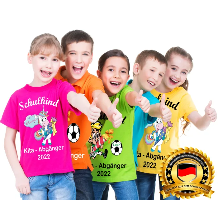 Einschulung T-Shirt, Schulkind , Kita Abgänger Einhorn- Kinder Unisex Shirt Personalisiert mit Namen – Bild 3
