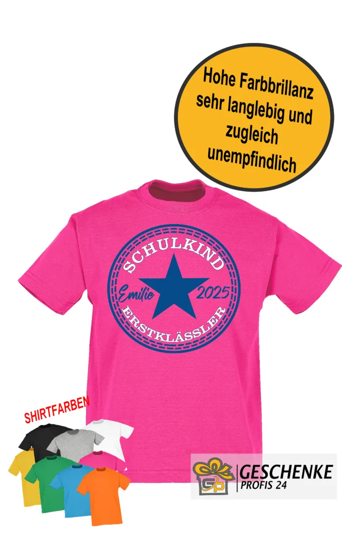 Einschulung T-Shirt Stern personalisiert mit Namen, Erstklässler Kindergarten Schulanfang, Schulkind