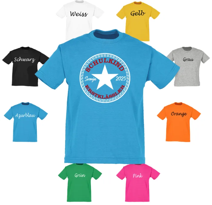 Einschulung T-Shirt Stern personalisiert mit Namen, Erstklässler Kindergarten Schulanfang, Schulkind – Bild 2
