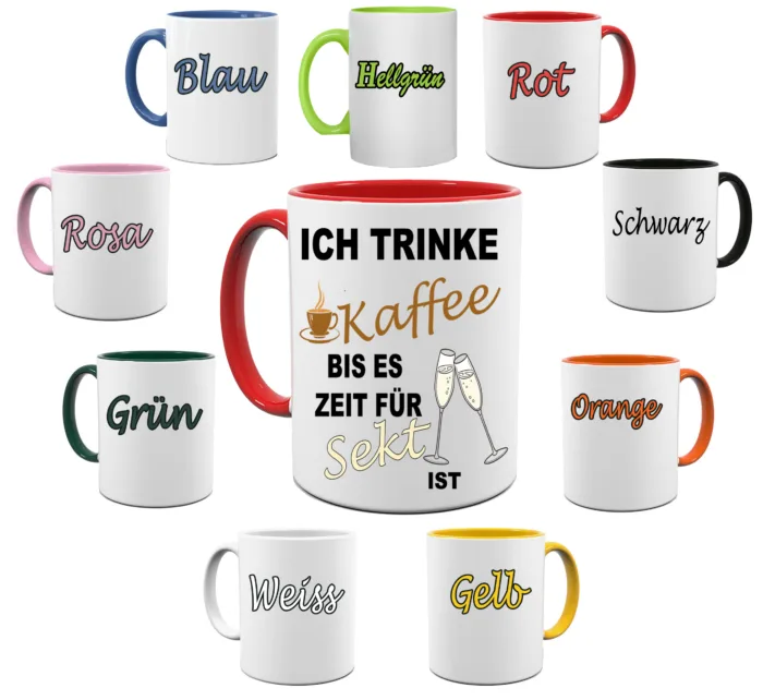 Lustig bedruckte Tasse Ich trinke Kaffee bis es zeit für Sekt ist | Geschenk Idee| Kaffee Tee Bürotasse | Fototasse, Motivtasse | Kaffeetasse, Teetasse |Keramik – Bild 2